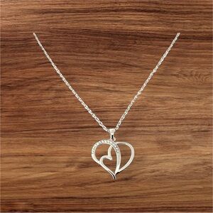 Elegant 925 Sterling Silver Heart Pendant set with CZ Free Chain Necklace